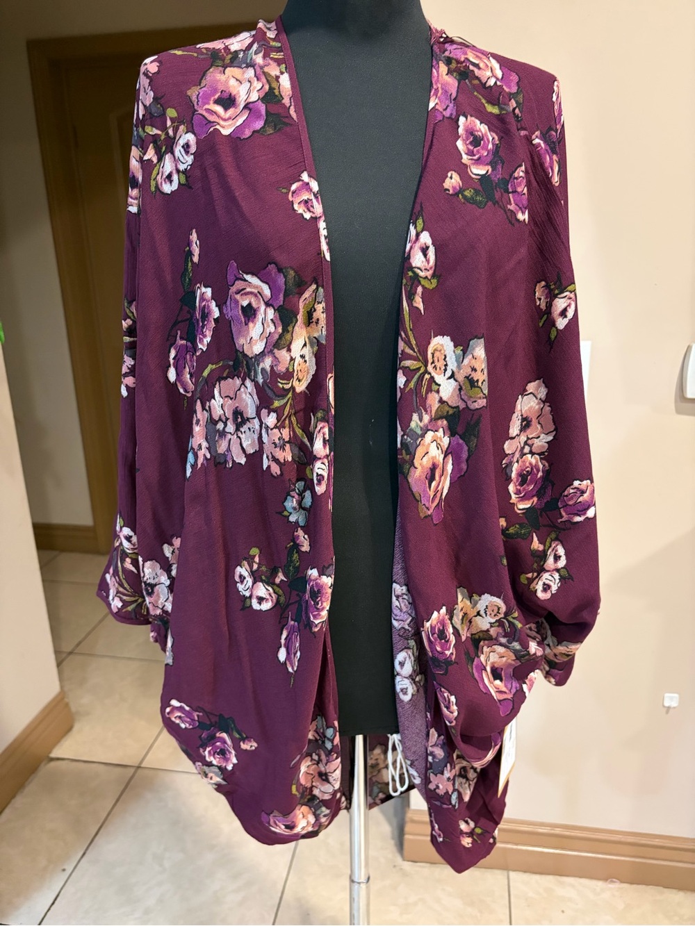 Blu Pepper Floral Open-Front Kimono Jacket - Plum Multi